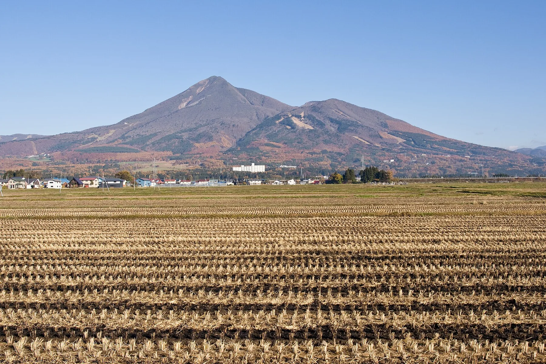 Mt. Bandai rising above green countryside in Fukushima