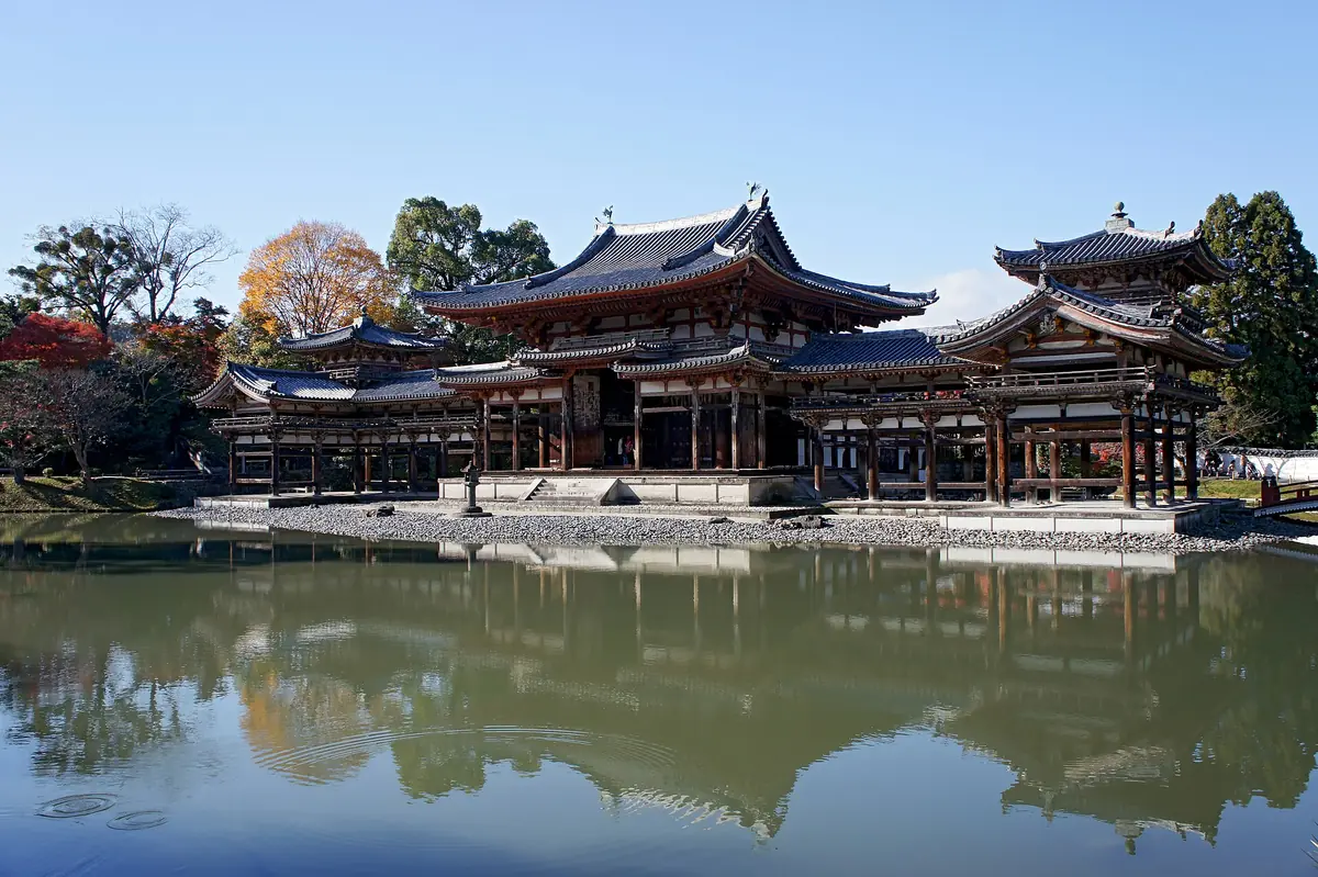 Phoenix Hall reflected in the pond at Byodoin Temple in Uji
